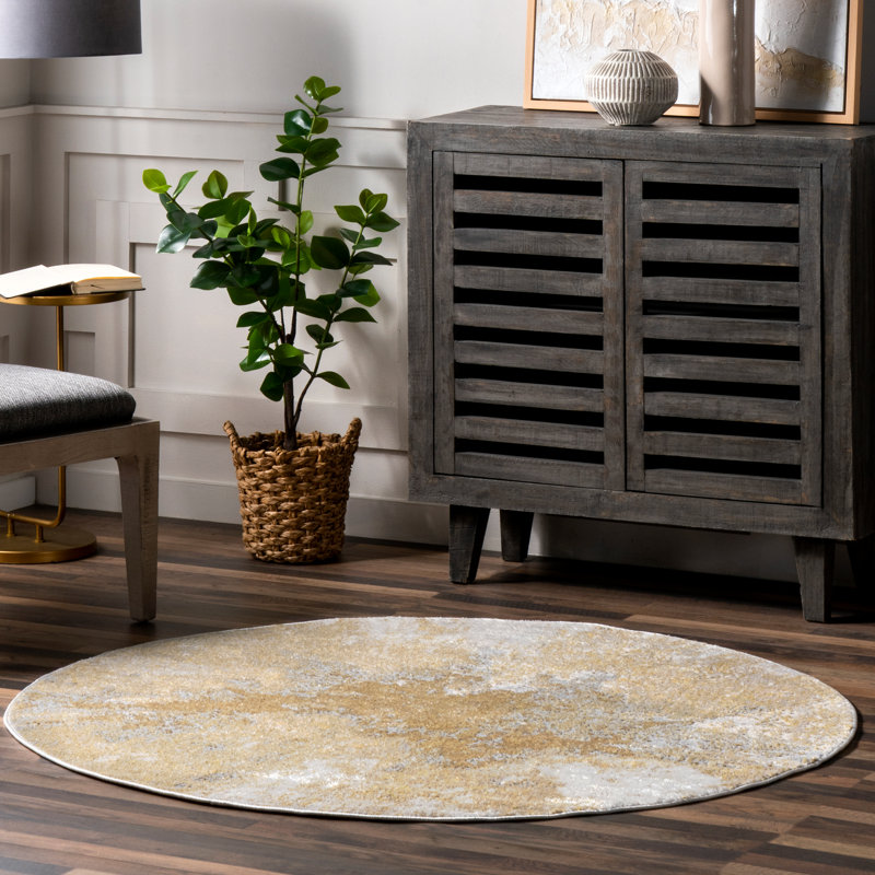 Avalon Contemporary Abstract Power Loom Rug, Round 5'