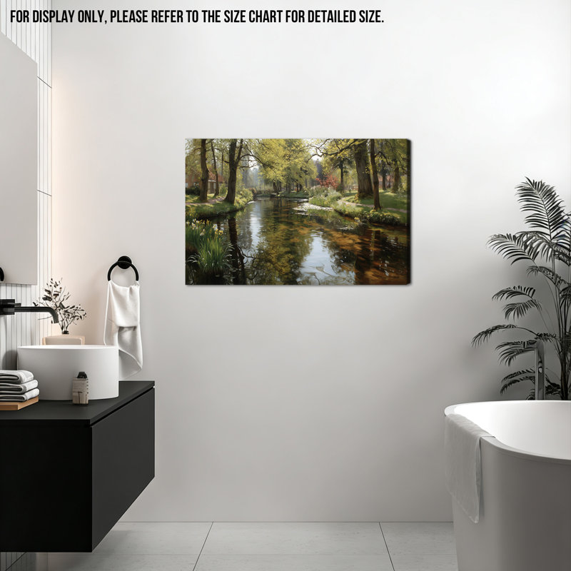 Scenic Landscape Wall Art - Nature Pictures Canvas Wall Decor, Serene Forest River Artwork for Home, Wrapped Canvas Print with Pine Frame, 18×24 inches