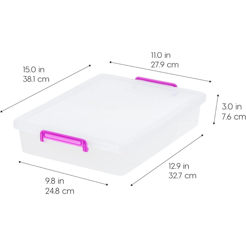 Plastic Storage Bins With Lids 6 Qt. Craft Organizers And Storage, Art Supply Storage Organizer, Arts And Crafts Organizer, Stackable And Secure Latch, Clear/Violet - 6 Pack