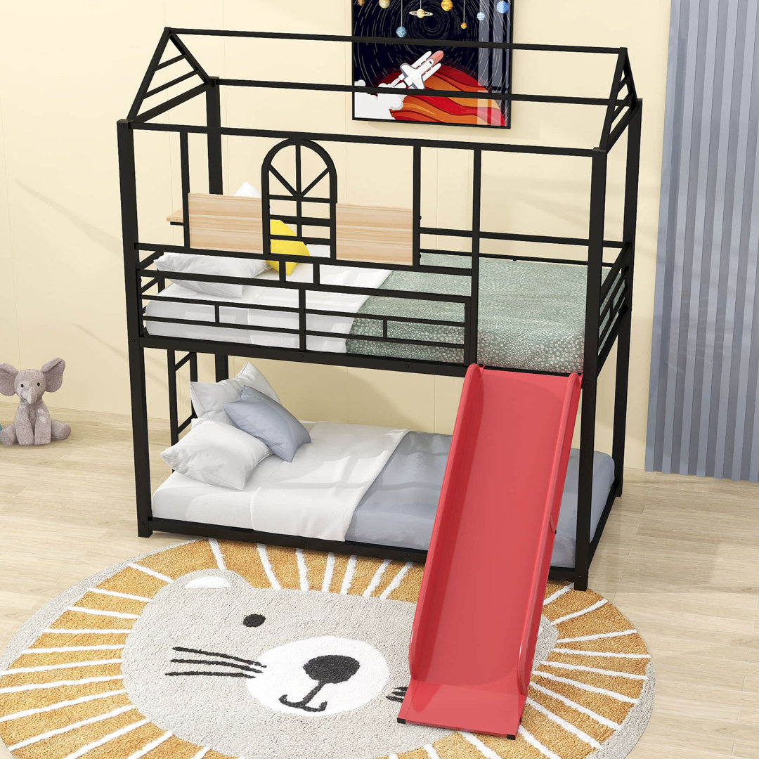 Lalla Twin Over Twin Metal Standard Bunk Bed with Slide Harper Orchard Bed Frame 