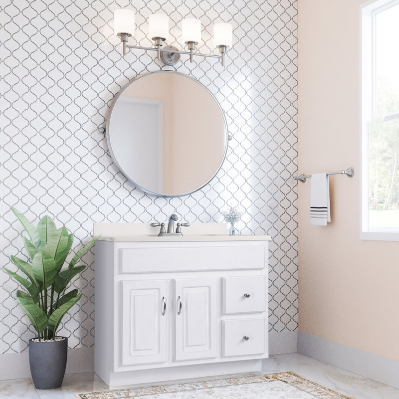 Meuble-lavabo Concord de 37 po de couleur blanche avec plateau en marbre de culture, entièrement assemblé