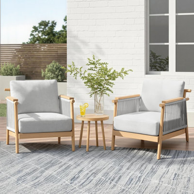 Chaise longue d'extérieur en bois d'acacia avec coussins en oléfine et corde en osier