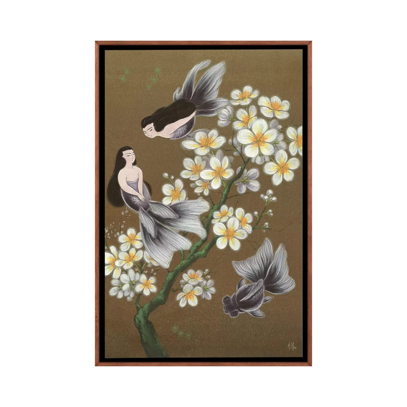 Goldfish Mermaids - Winter Plum Blossoms by Martin Hsu - Painting on Canvas, 66.04 cm H x 45.72 cm W