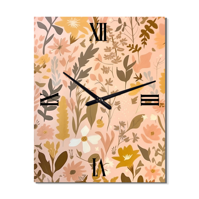 Horloge murale graphique avec fleurs rétro au pastel rétro - botanique abstraite, Petit