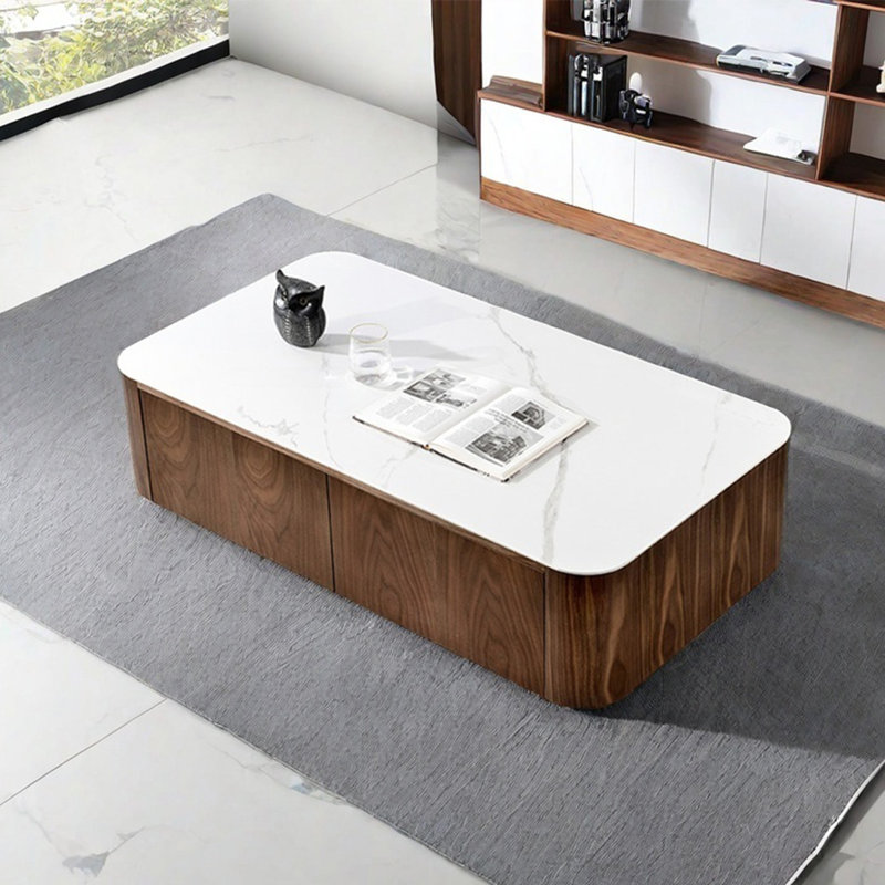 Table basse moderne simple carrée, H 15 po x L 51,2 po x l 27,6 po, Blanc, Noyer