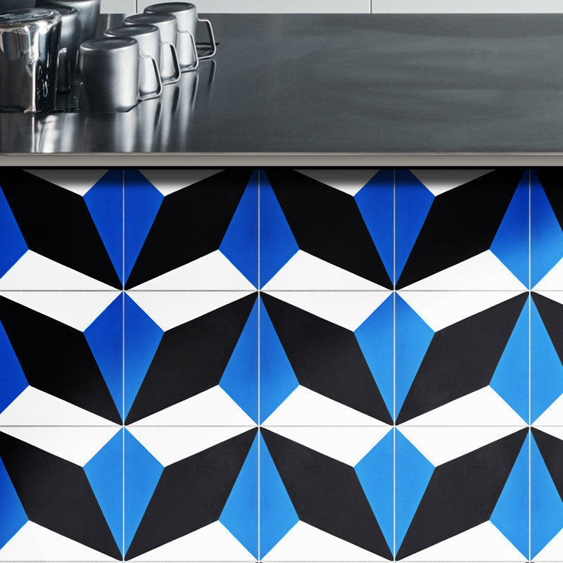 Diamond 8 in. x 8 in. Tile, Blue/Black