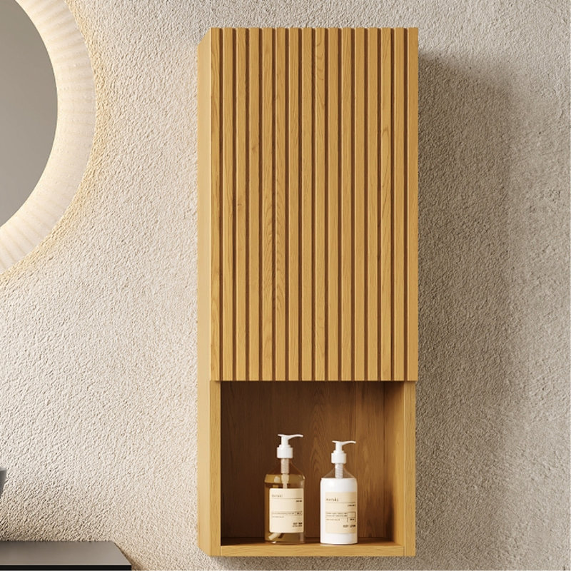 Armoire de salle de bain étroite de 59 po de hauteur - avec portes et tablettes en chêne pour le rangement décoratif