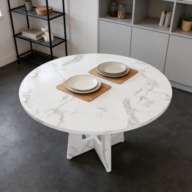 Table de salle à manger de 47,24 pouces pour 4 personnes, table de cuisine en panneau de fibres à densité moyenne avec finition en marbre blanc, capacité de poids de 300 lb, facile à assembler, idéale pour la salle à manger