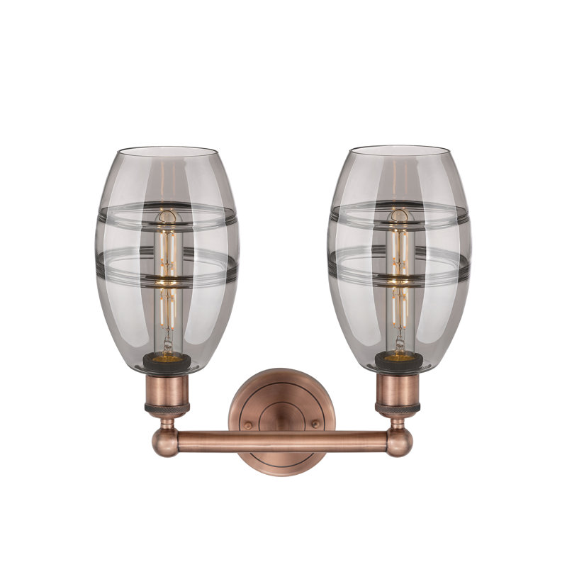 Éclairage pour meuble-lavabo à 2 lumières Kusham, Gris fumée clair, Cuivre antique