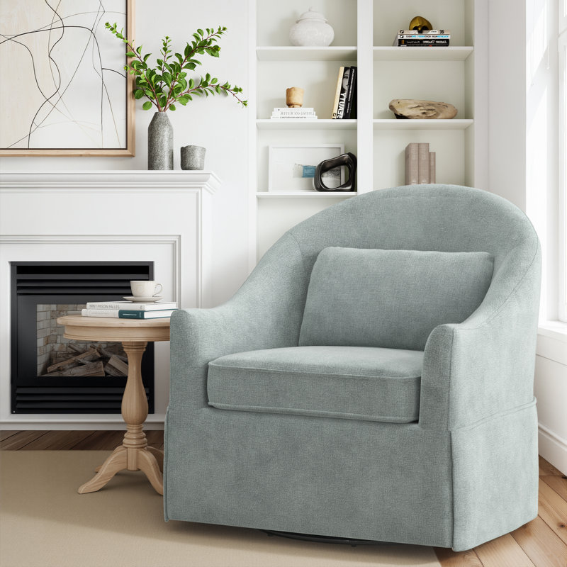 Fauteuil demi-tonneau pivotant avec coussin lombaire 30,3 po Martha, Bleu fumée-vert