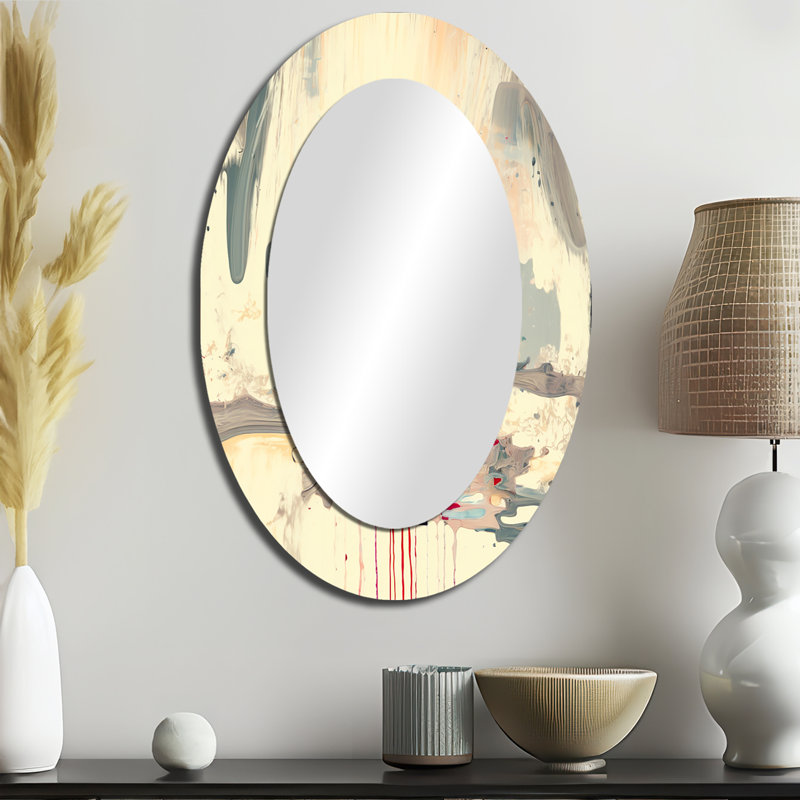 «Dancing Alone Minimal», peinture abstraite - grand miroir mural ovale sur métal, 36 po x 24 po