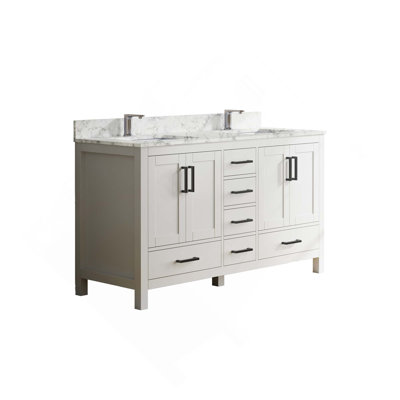 Meuble-lavabo autoportant moderne avec lavabo double, portes, tiroirs et robinet