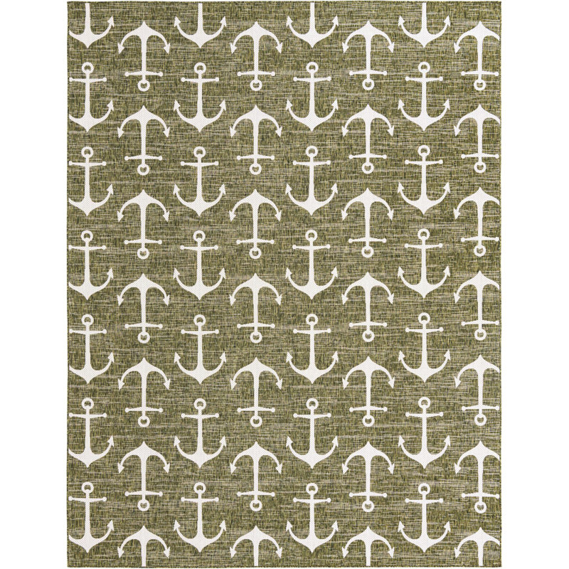 Outdoor Ayton Area Rug Green Color, Rectangle 10' x 13'