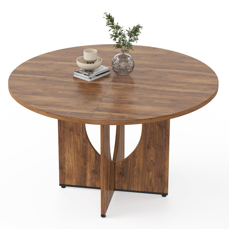 47 Inch Round Dining Table for 4-6 People, Modern Farmhouse Kitchen Table, Brown
