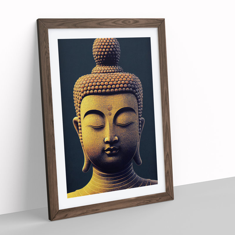 Golden Buddha No.2 - Single Picture Frame Print, Walnut, 34cm H x 25cm W x 2cm D