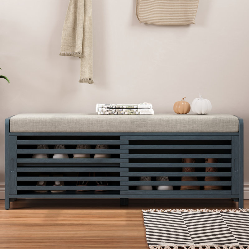 Classic Shutter Storage Bench with Cushion and Hidden Storage