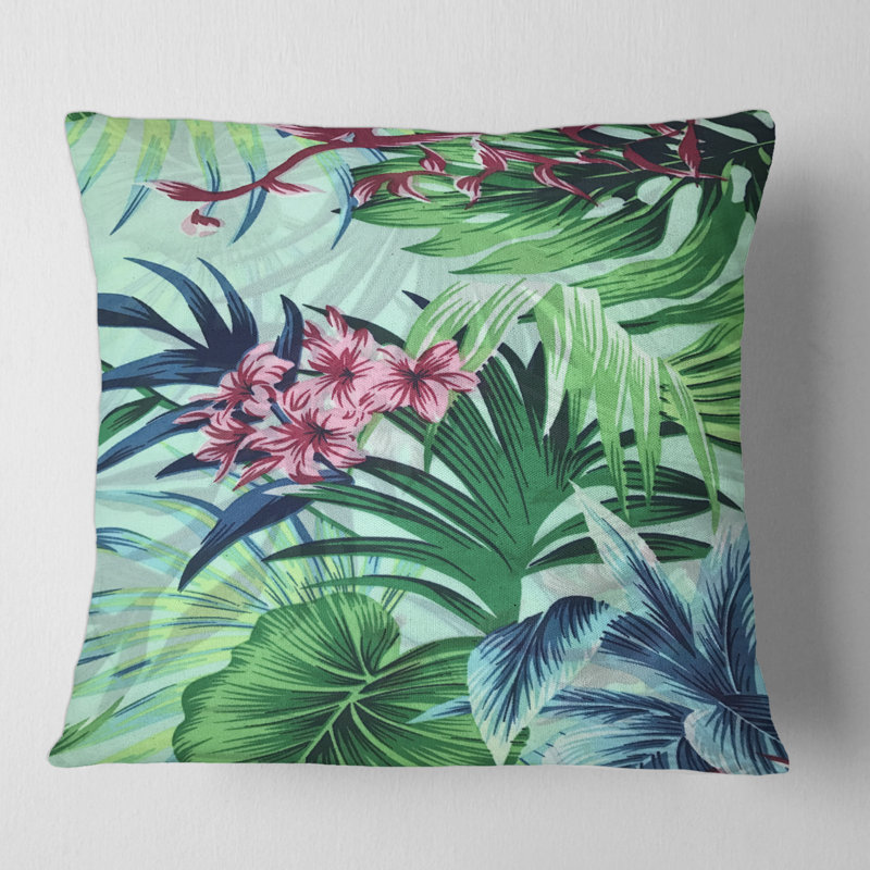 Tropical VIntage Flowers VII - Traditional Printed Pillow, 16" x 16"