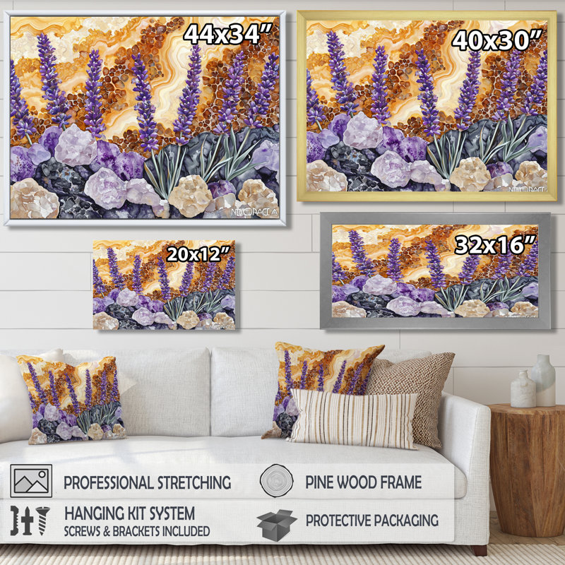 «Summer Velvet Lavender Meadows On Agate II», reproduction sur toile lavande, H 24 po x l 32 po, Doré