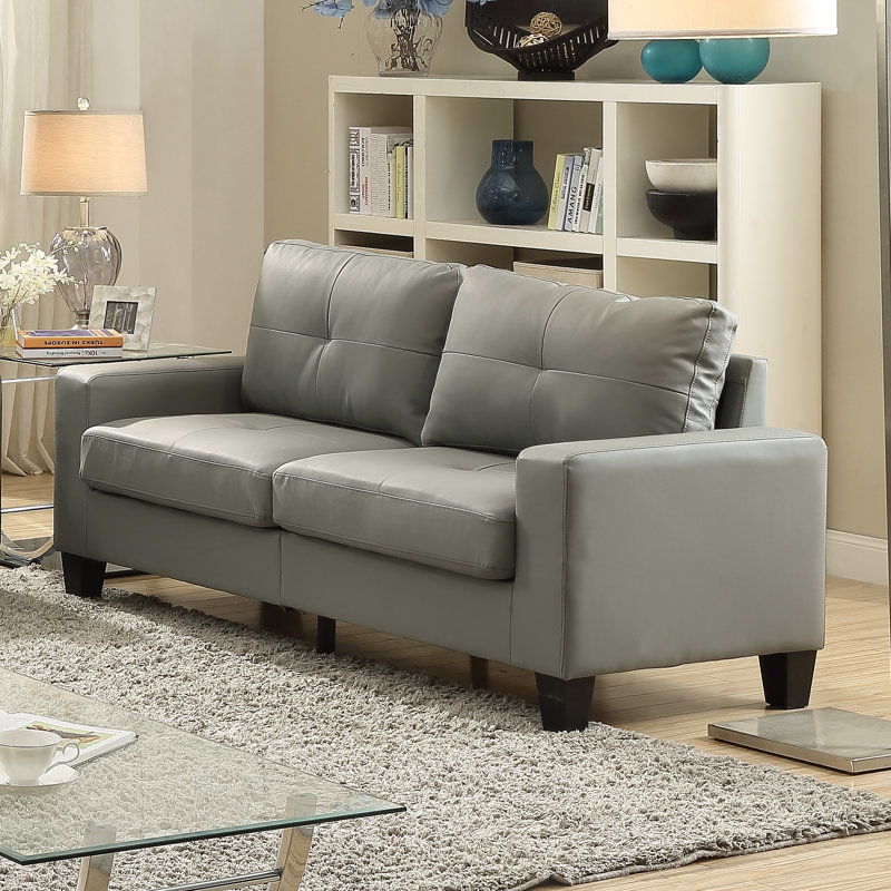 Vegas Faux Leather Square Arm Sofa, Gray Faux Leather