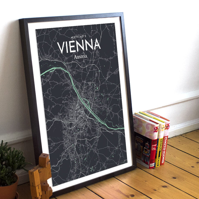 Vienna City Map - Unframed Graphic Art Print on Paper, 85cm H x 45.7cm W x 0.1cm D, Dream