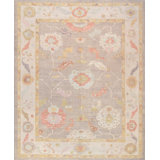 Oushak Hand Knotted Wool Oriental Area Rug in Mocha/Ivory/Pink