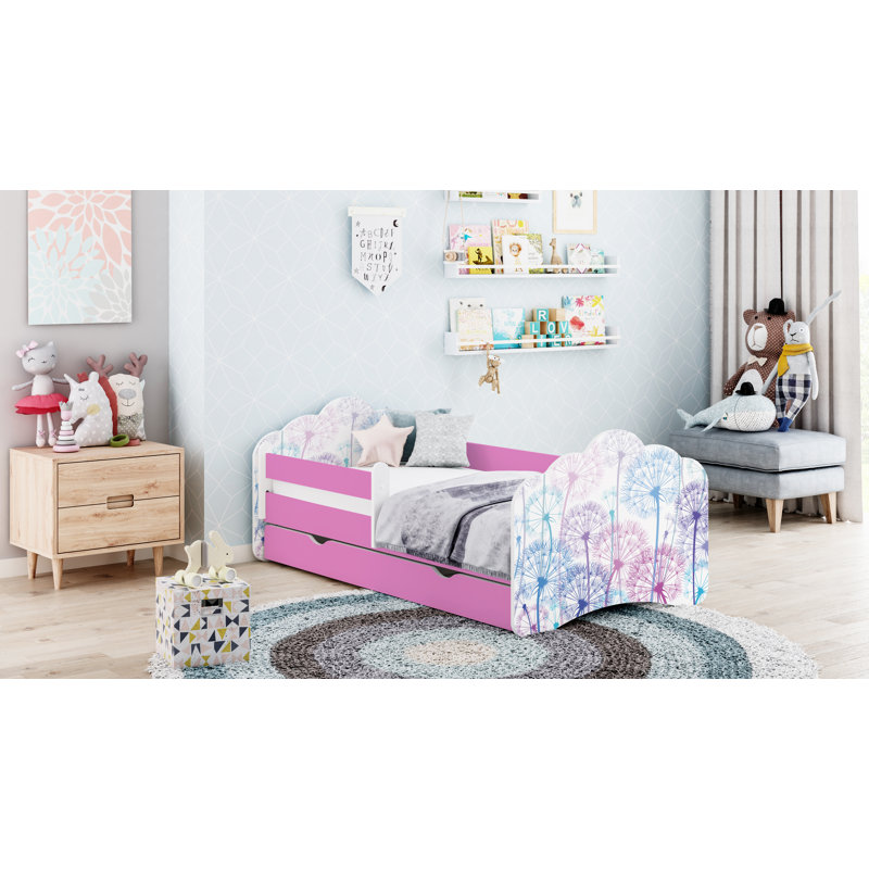 Racine European Toddler Bed Frame with Drawers, Pink, 56.5 x 70 x 140cm