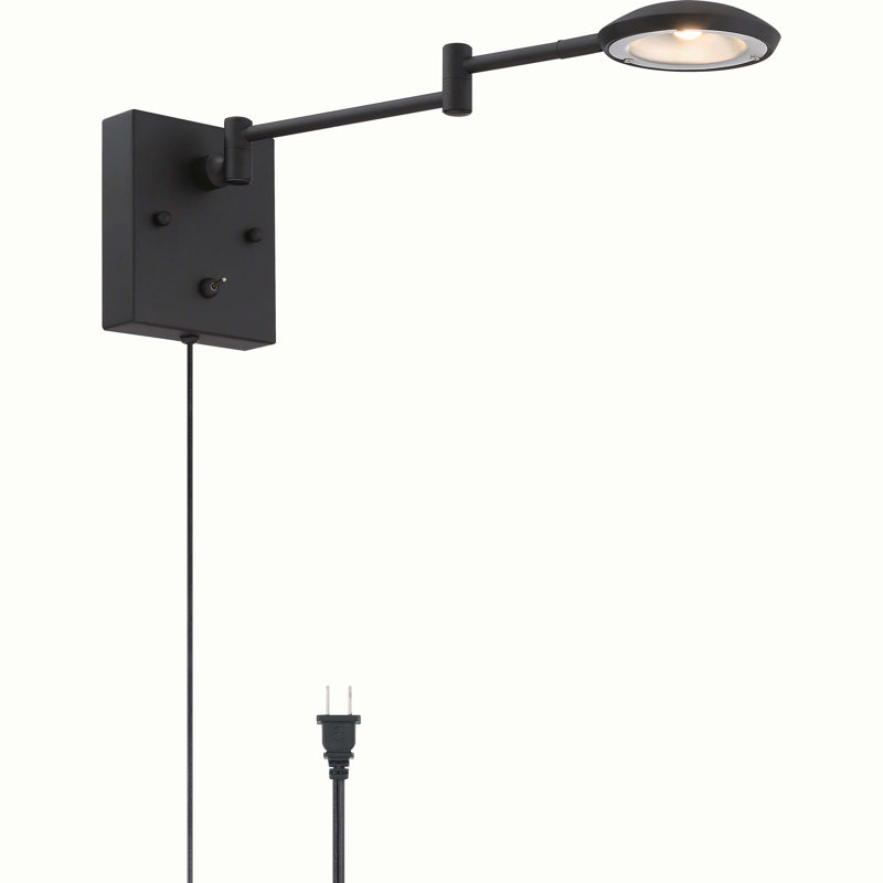  V4791 Feodosie Steel Integrated LED Black Plug-in Adjustable Swing Arm Sconce with Swing Switch, Black