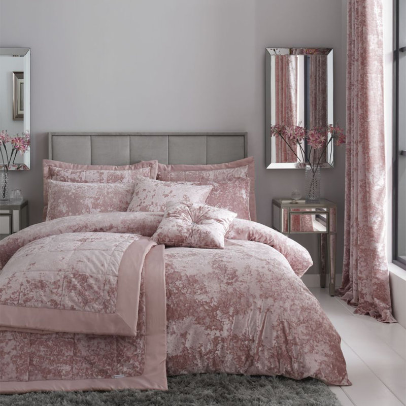 Crushed Velvet Duvet Cover Set with Pillowcases, Double Duvet Cover + 2 Standard Pillowcases, Blush
