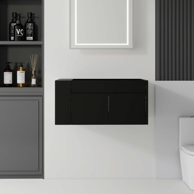 Meuble-lavabo suspendu en contreplaqué avec grand espace de rangement