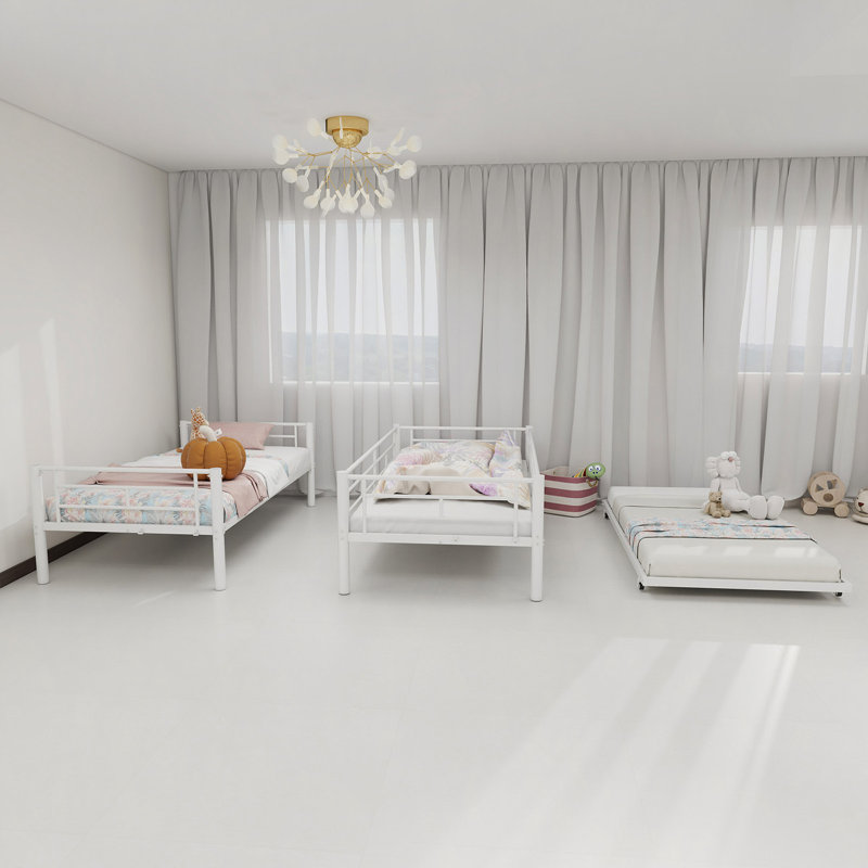 Heavy-Duty Sturdy Meta Bunk Bed/L/ Noise Reduced/ Safety Guardrail/No Box Spring Needed, White
