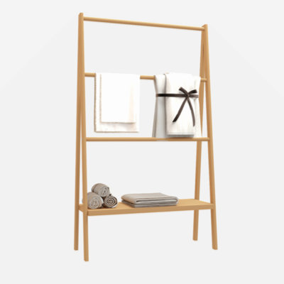 Bamboo Ladder Towel Rack With Storage Shelf