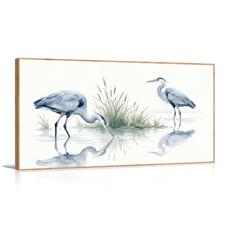 Ensemble de 1 tableau mural aquarelle Héron, L 40 po x H 20 po, Naturel