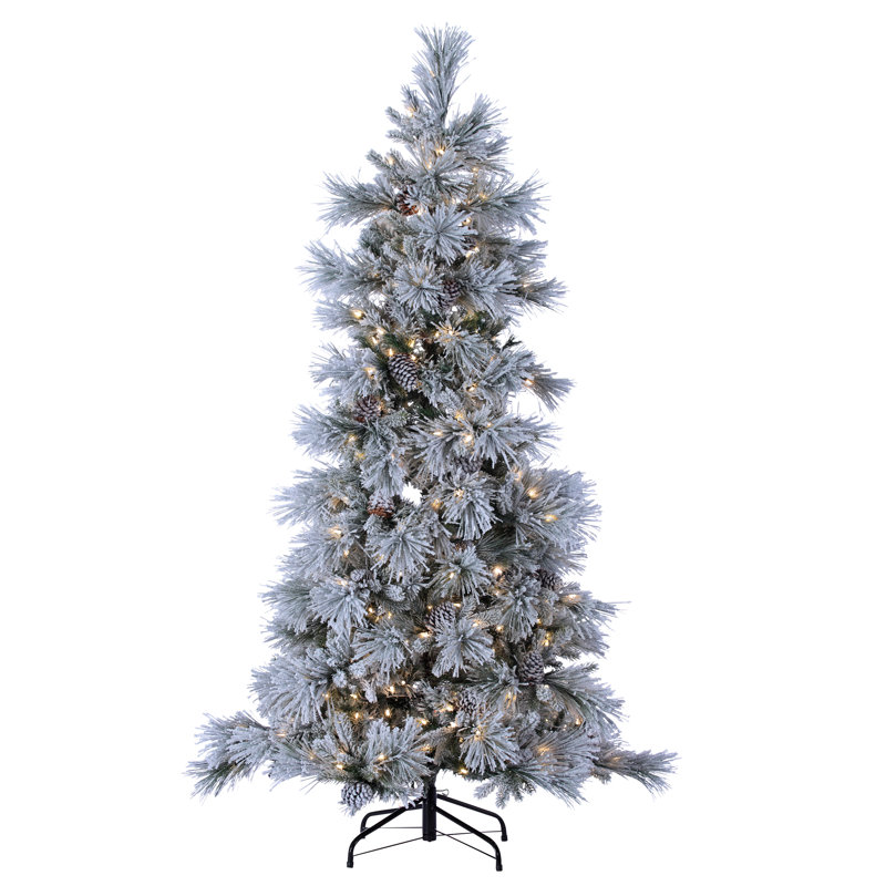9' Green Pine Artificial Christmas Tree with 900 White Lights with Stand, 7' H