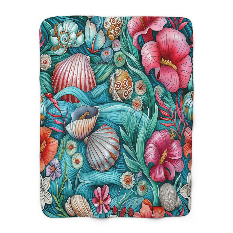 Seafaring Florals - 1 Pièce Sherpa Premium - Reproduction d'art luxueuse, Grand lit