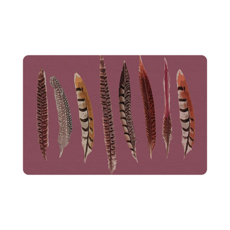 Pheasant Feathers Vegan Leather Rectangle Pebble Placemat, Mauve