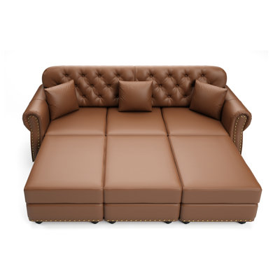 82.6"Upholstered Faux Leather Sofa with Nailhead Trim and Rolled Armrests