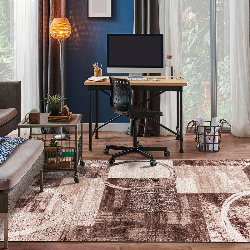 Bionda Geometric Area Rug, Rectangle 3'3" x 5', Brown