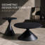 Ensemble de 2 tables basses rondes, plateau de table à motif noir avec base en acier, table basse multifonctionnelle à la mode-105946349