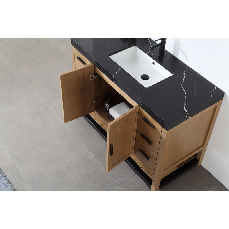 
Meuble-lavabo 48 po Maumelle, Noir, Chêne pacane