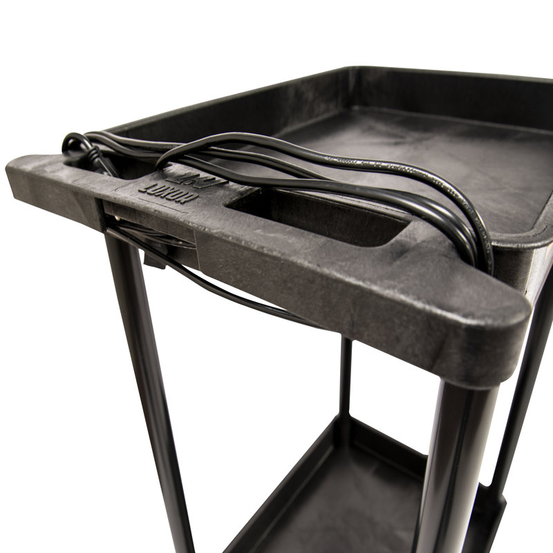 Black High-Density Polyethylene 2-Shelf Utility Cart with Push Handle