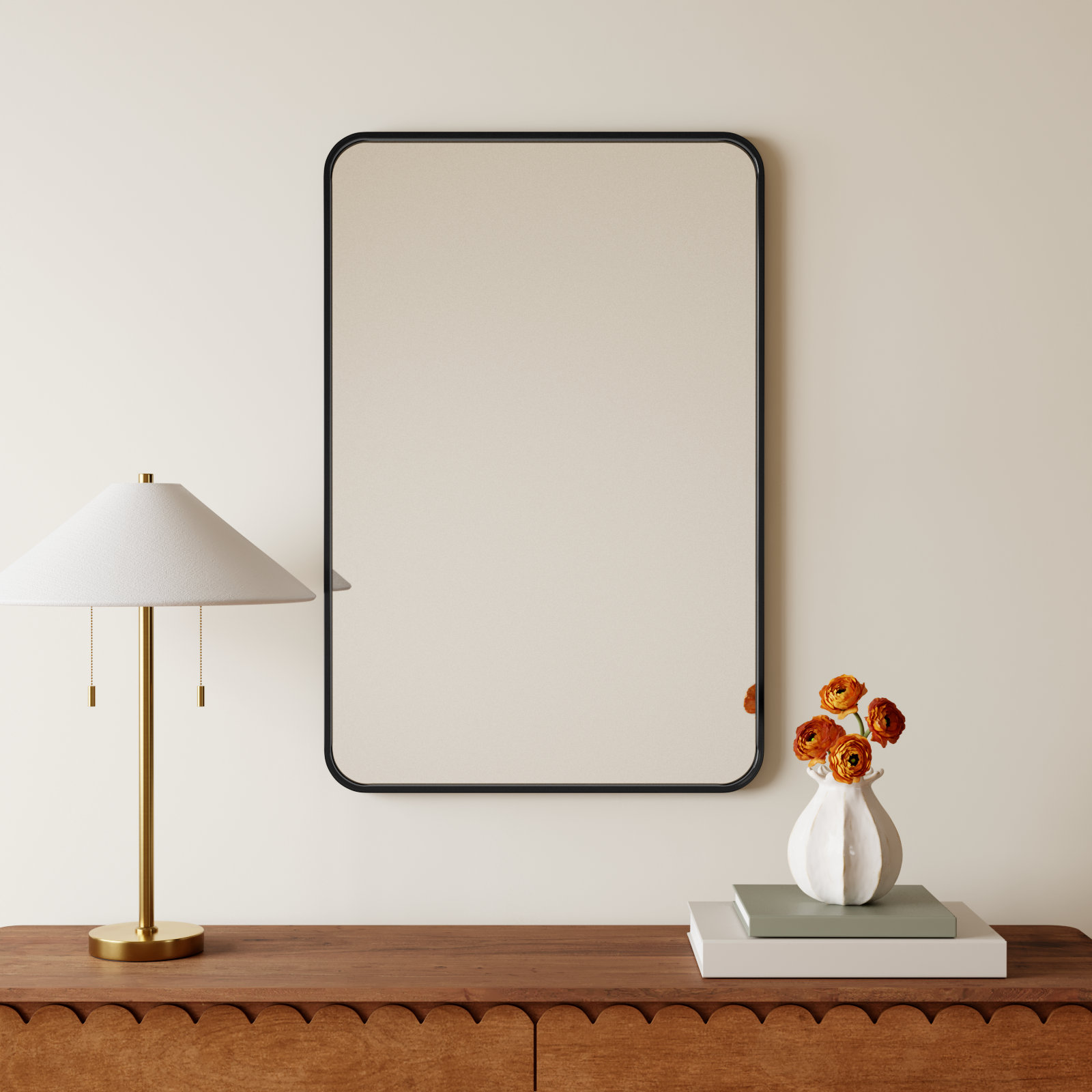 Sabine Metal Rounded Rectangle Wall Mirror, Black, 36'' H x 24'' W