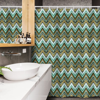 Olexandra Chevron Shower Curtain with Hooks Included