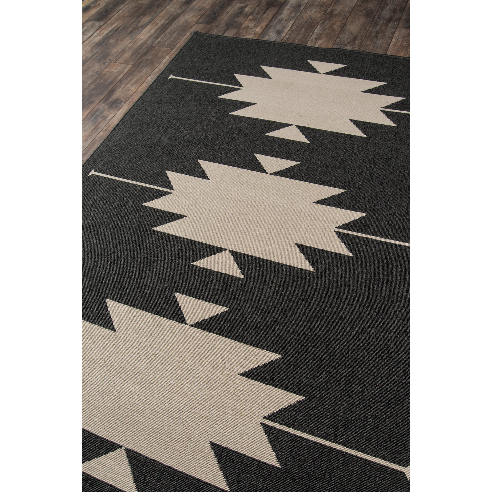 Genesis Charcoal Cream Southwestern Outdoor Rug, Rectangle 1'8" x 3'7"