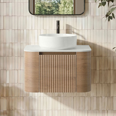24" Pre-assembled Floating Bathroom Vanity with Vessel Sink & Towel Rack