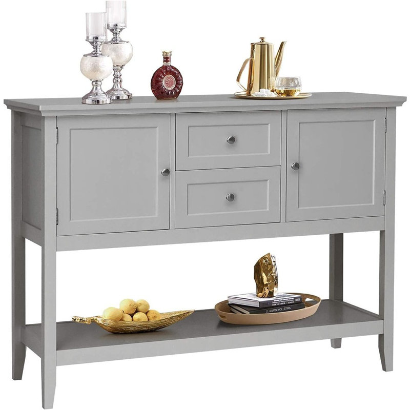 Buffet buffet avec 2 tiroirs et 2 armoires, gris
