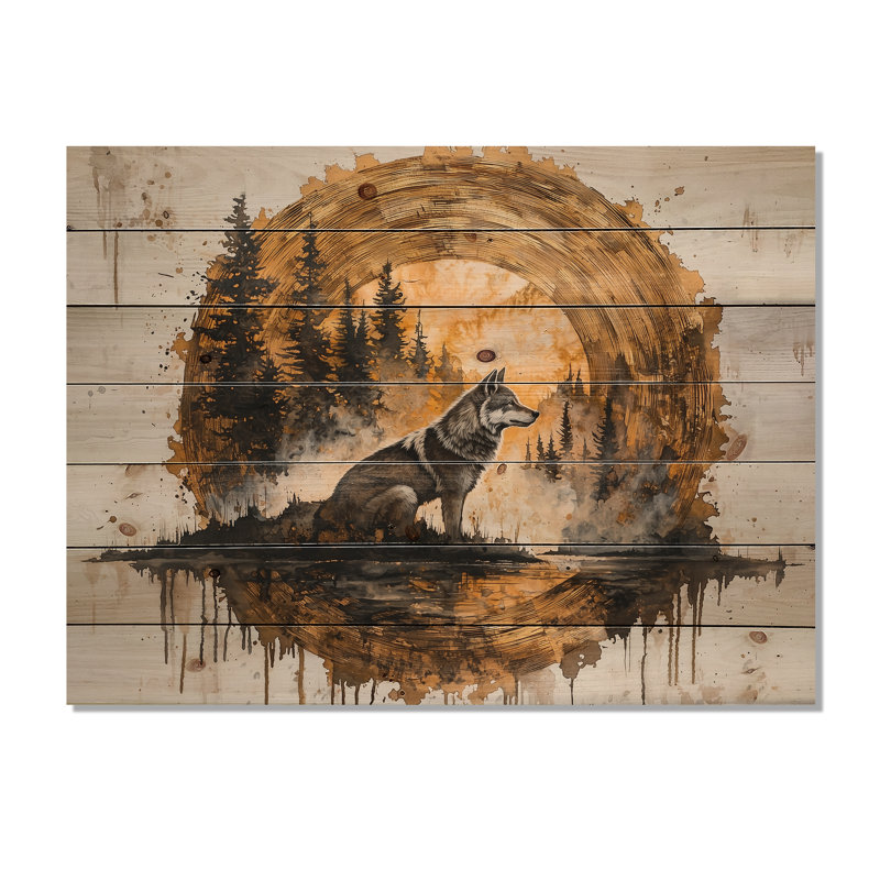 Loup d'hiver dans un lac de glissade en bois I - Reproduction en bois de loup, H 10 po x l 20 po x P 0,78 po