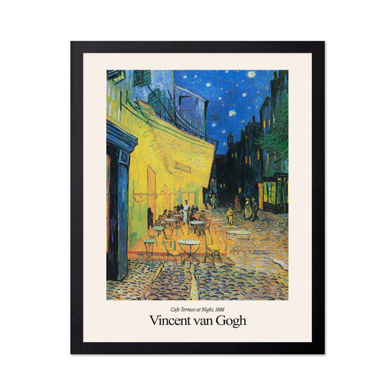 Van Gogh - terrasse de café la nuit, Cadre noir, Affiche, H 16 po x l 20 po