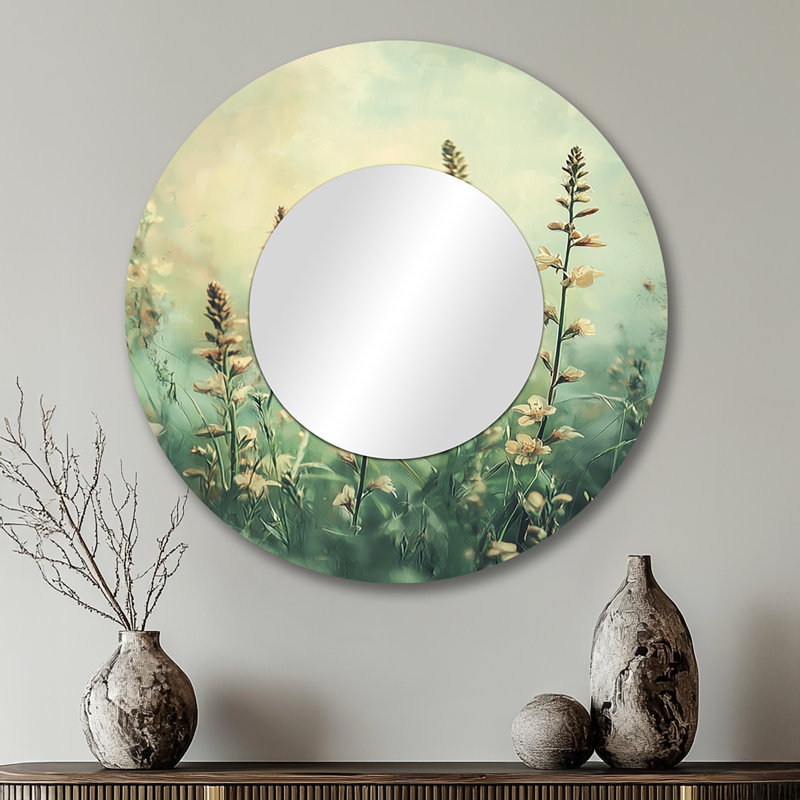 «Green Country Wildflowers Dream» - Art mural miroir décoratif floral - imprimé sur métal, 29 po x 29 po