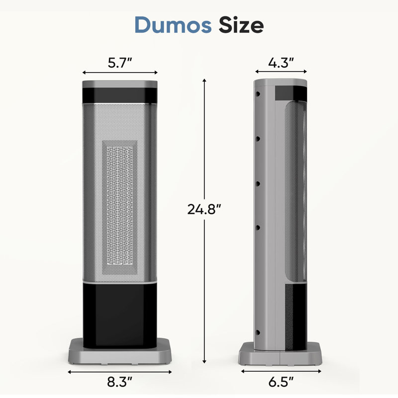 Chaufferette tour, radiateur à ventilateur d'intérieur, radiateur électrique compact 1500W avec télécommande, Argent argent