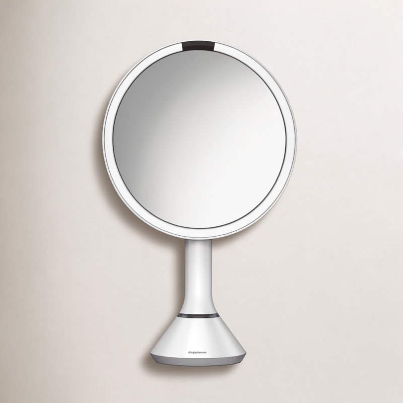 simplehuman 8" Round Sensor Makeup Mirror with Touch-Control Brightness, 5X Magnification, Cordless, White
